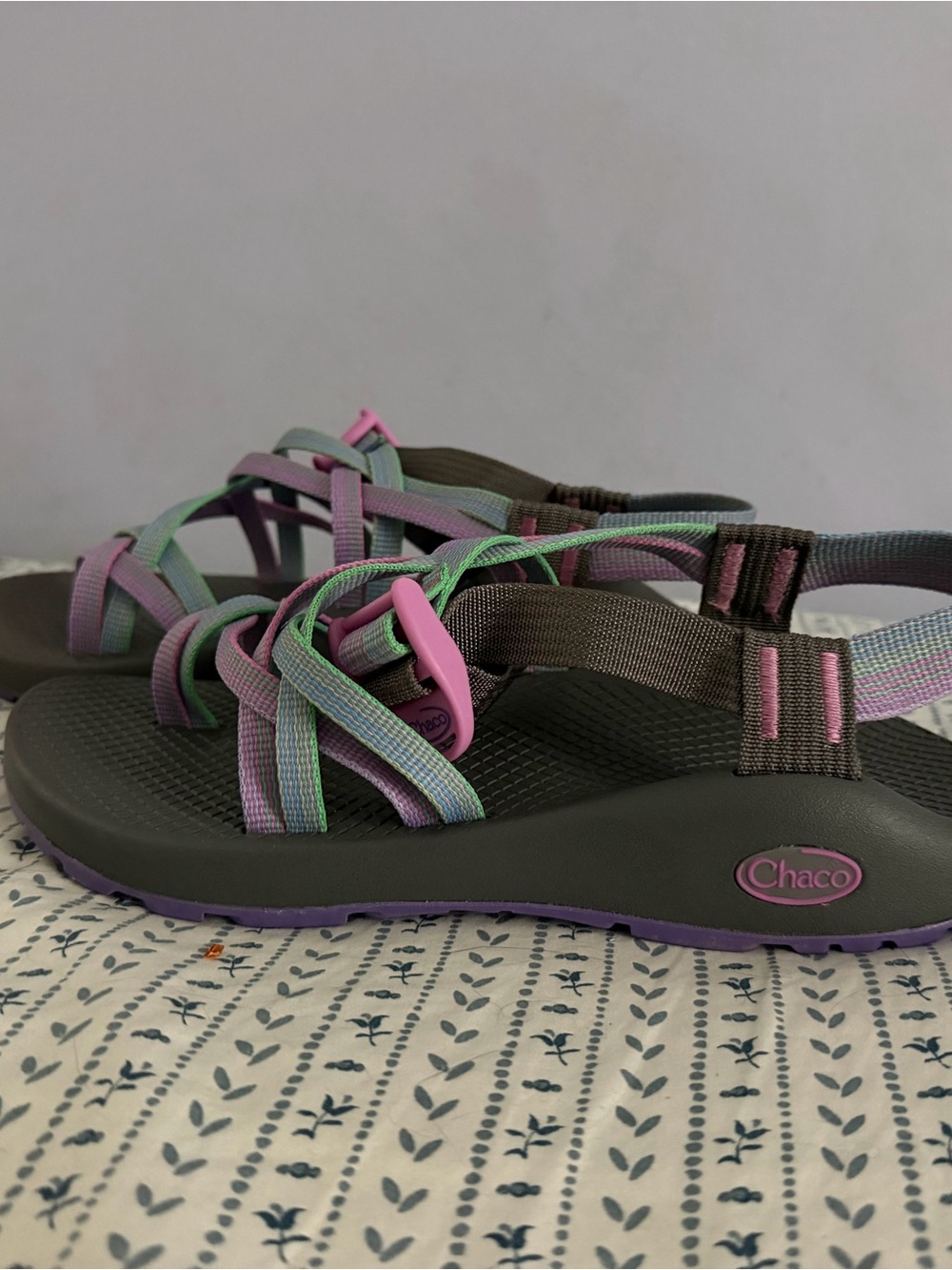 Chaco Gray Sandals with Purple, Pink & Mint Straps